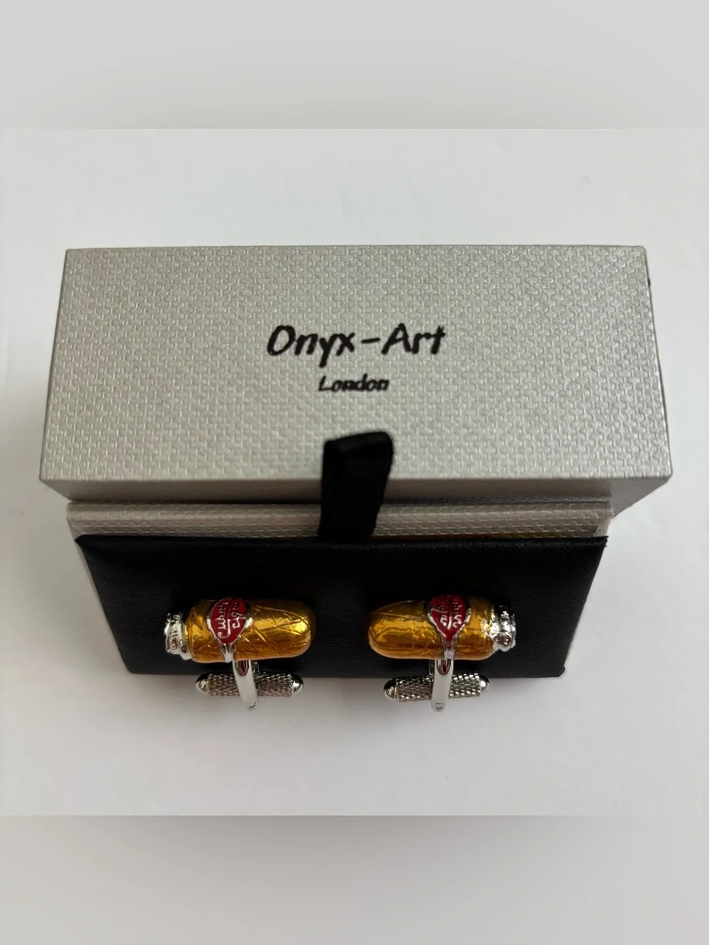 Onyx-Art Men's Novelty Cuban Cigar Bullet Back Cuff Links New In Box